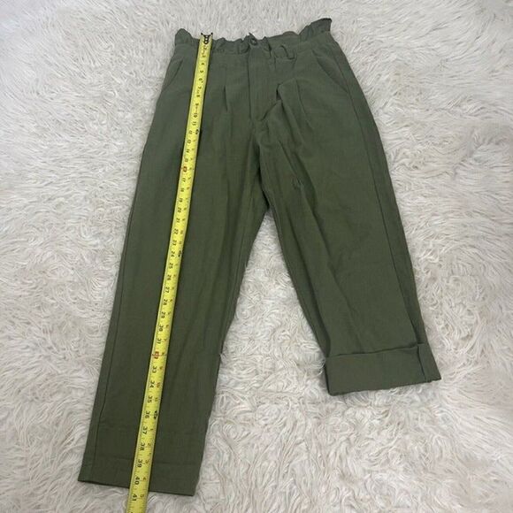 7 For All Mankind Womens Army Green Paperbag Waist Wide Leg Pants Trousers Med - Picture 4 of 9